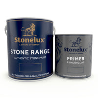 A 2.5 litre tin of Stonelux The Stone Range and 1 litre Primer