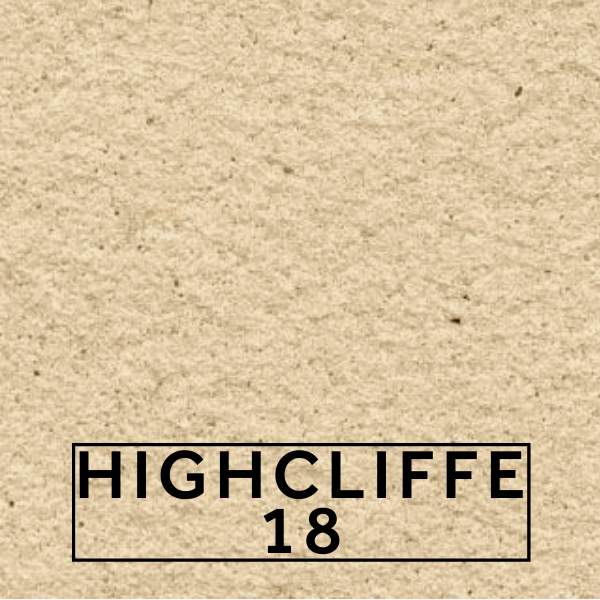 Highcliffe 18 textured stone effect paint close-up showing a light buff finish with soft creamy beige warmth