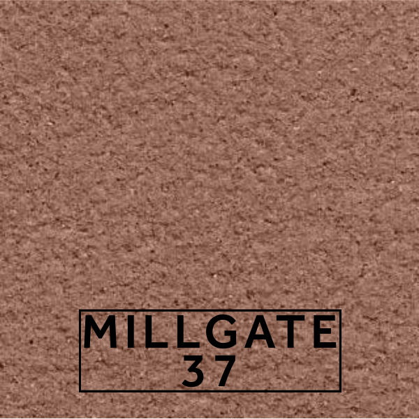 Millgate 37 textured stone effect paint close-up showing a warm rose brown sandstone finish with muted pink and terracotta tones