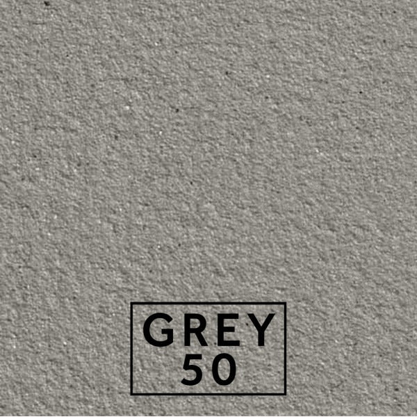 Grey 50 textured stone effect paint close-up showing a warm grey finish with gentle brown undertones