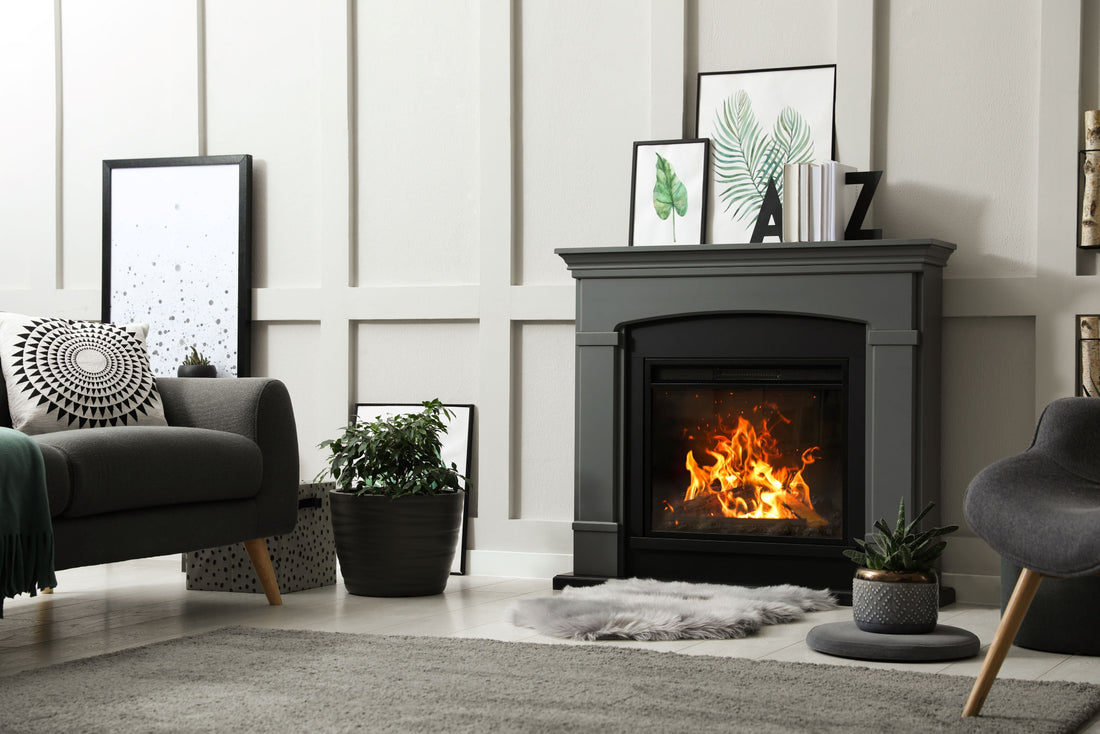 Forde 23 Fireplace Paint applied to a fireplace surround with a deep mid grey stone effect finish