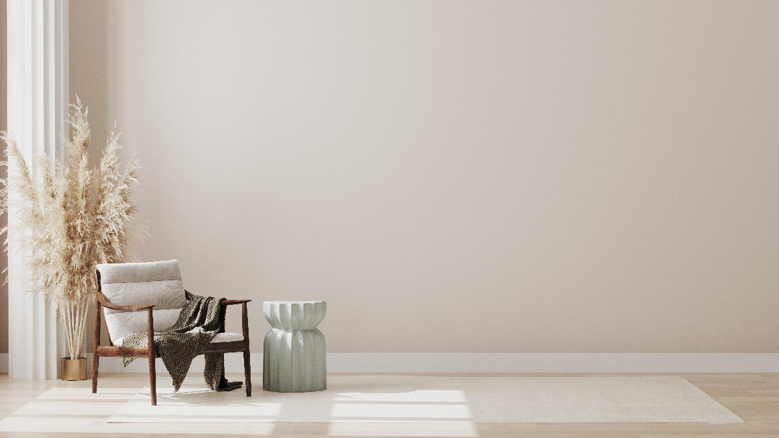 Lamport 38 stone effect paint applied to a calm neutral interior wall with a light warm beige Portland Stone finish and subtle grey undertones