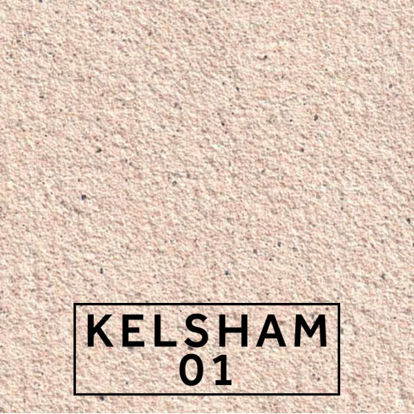 Kelsham 01 textured stone effect paint close-up showing a light ivory cream sandstone finish