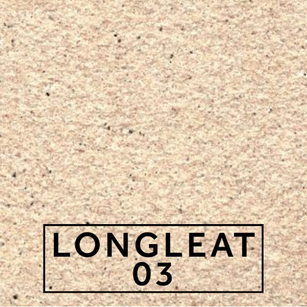 Longleat 03 textured stone effect paint close-up showing a warm beige buff natural stone finish