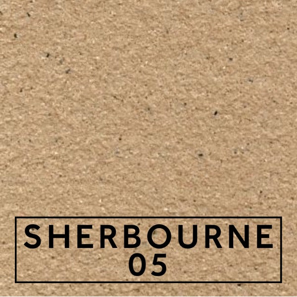 Sherbourne 05 textured stone effect paint close-up showing a warm earthy beige natural stone finish