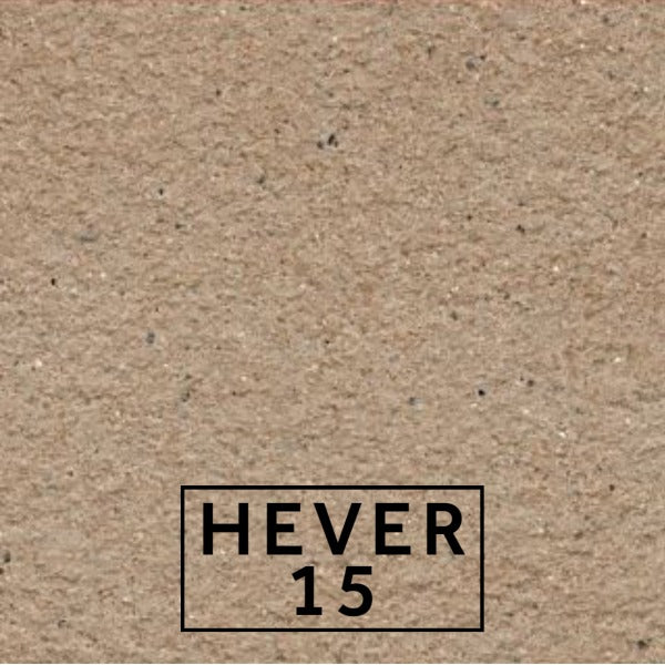 Hever 15 textured stone effect paint close-up showing a warm earthy buff finish with gentle brown depth